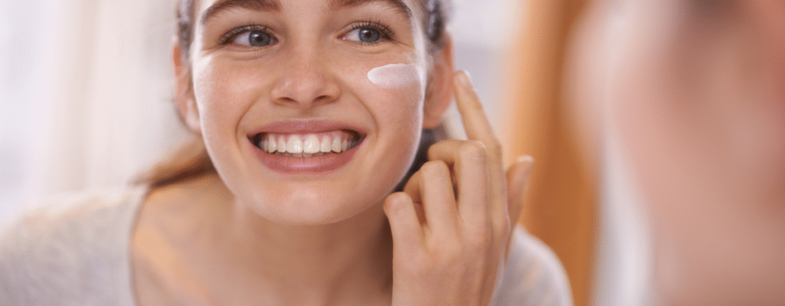 Teenager doing skincare