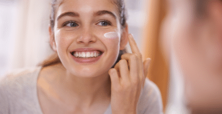 Teenager doing skincare